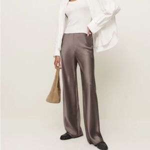 Reformation Petites Gale Satin Mid Rise Bias Pant Brown - Size XSP